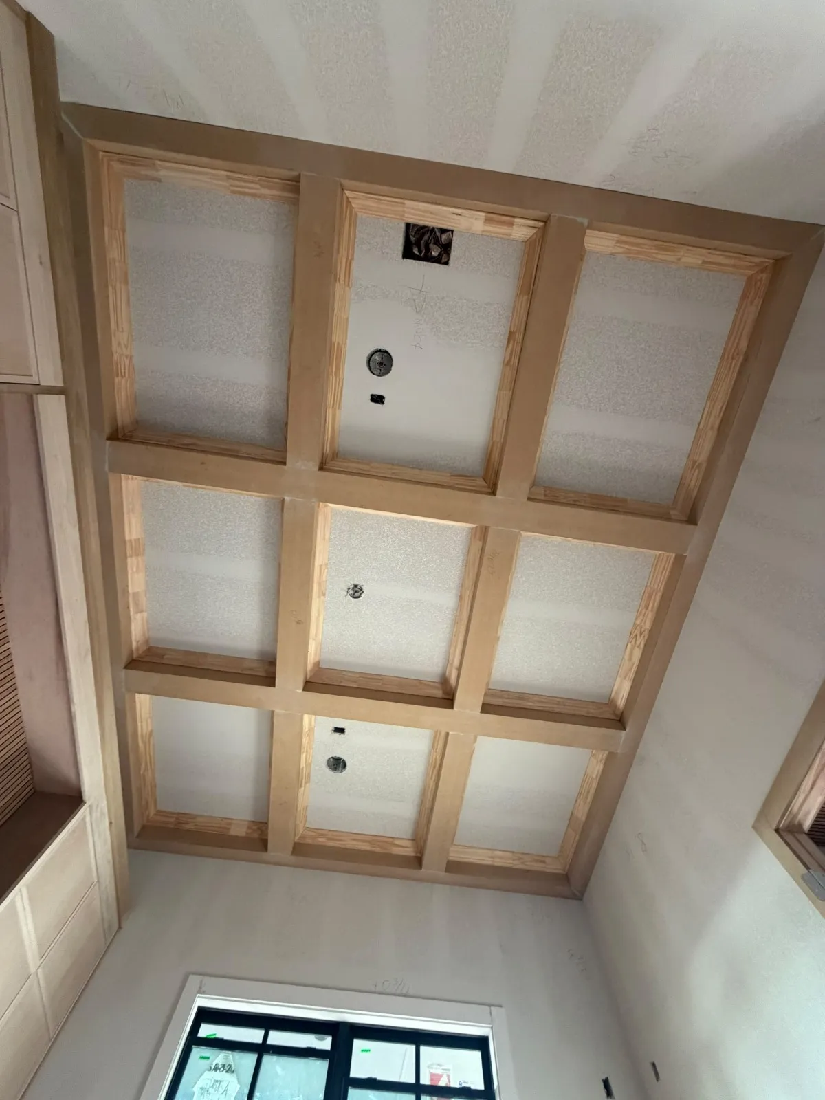 Coffered ceiling, before paint
