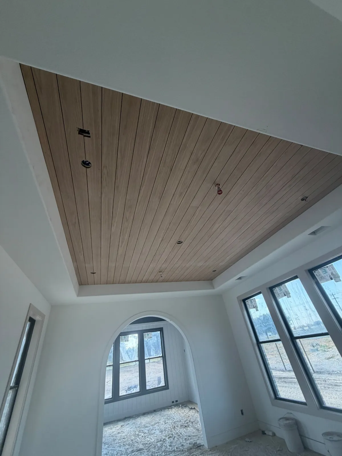 Wood tray ceiling & arched opening